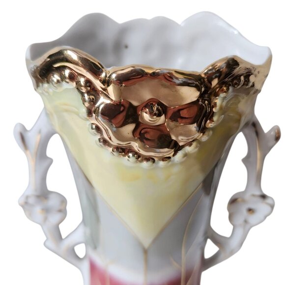 Antique German Art Nouveau Vase Set Hand Painted Floral‎ Gold Trim 1890s - 1930s - Picture 4 of 16